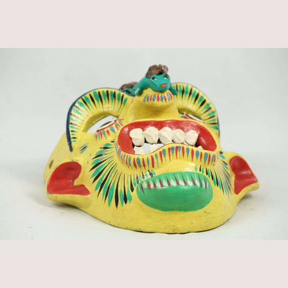 Vintage Mexican Ceramic Hanging Lizard Mask Ortega, Yellow
