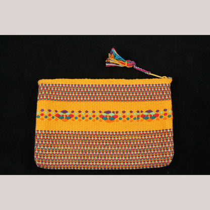 Mexican Textile Makeup/Jewelry Bag Hand Woven Folk Art Mexico Lined Orang/Multi