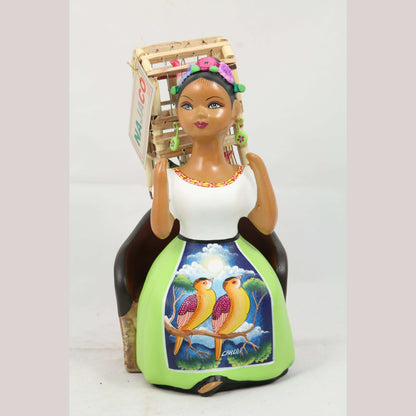 Lupita Najaco Doll Sitting w Back Bird Cage Mexican Lime Green