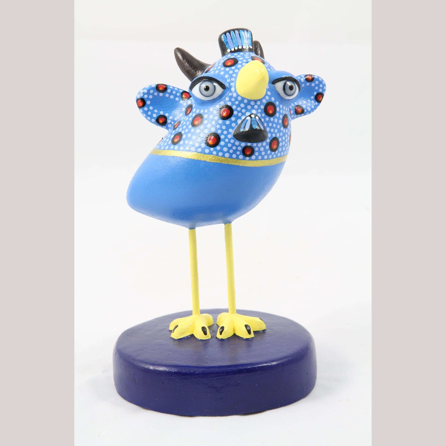 Fantasy Nagual Ceramic Bird Mexico Hand Made Folk Art Signed Tonala Blue Eyes #2