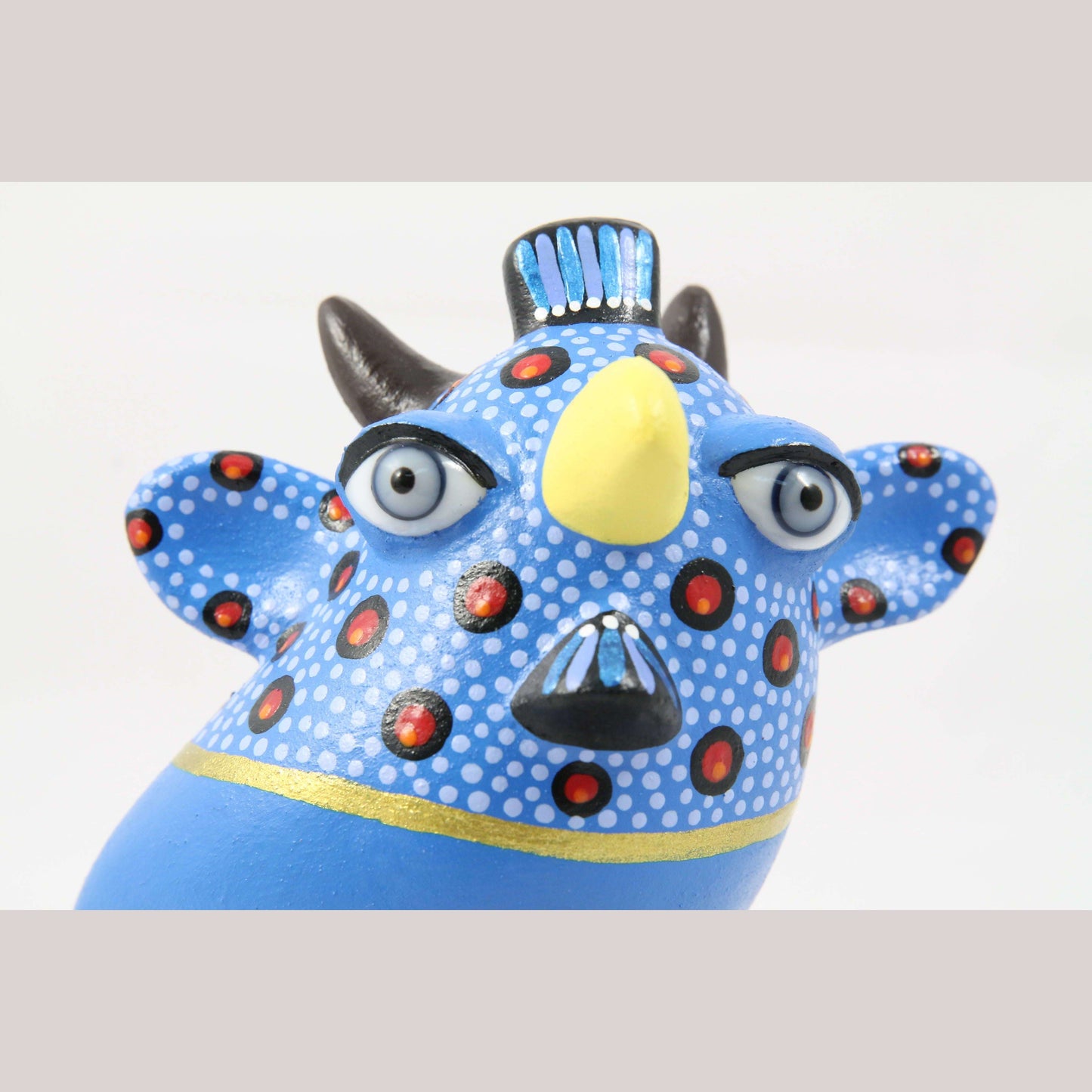 Fantasy Nagual Ceramic Bird Mexico Hand Made Folk Art Signed Tonala Blue Eyes #2