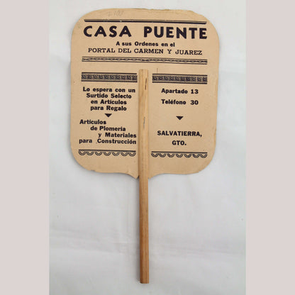 2 Vintage Mexican Paper Advertising Fans Collectible Décor Colorful Casa Puente