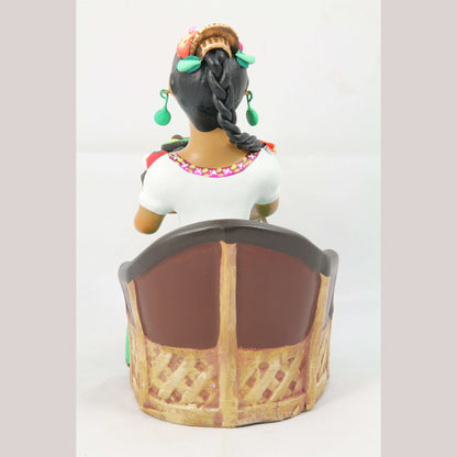 Lupita Ceramic Doll/Figurine Mexico Folk Art Basket Vegetables Chair Green