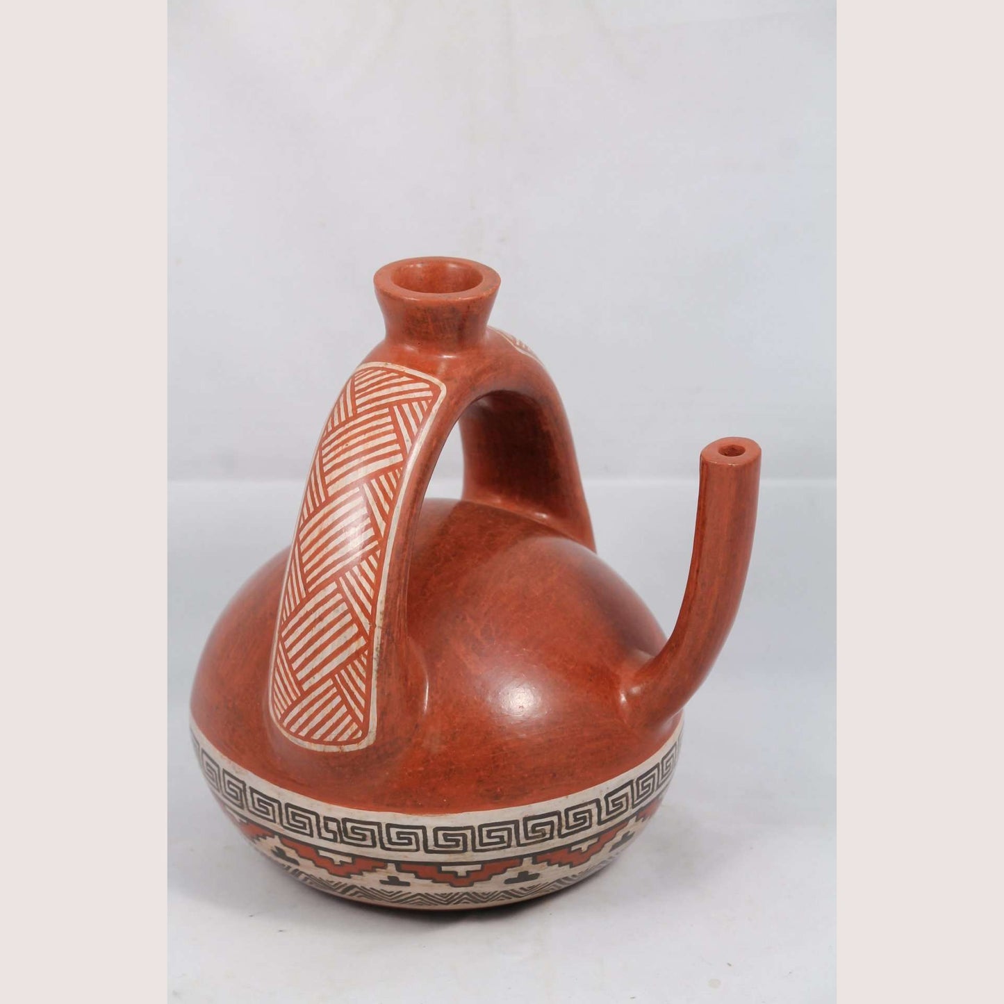 Ceramic Pitcher Hand Made Pottery Mexican Folk Art Potter Signed Huipe Spout