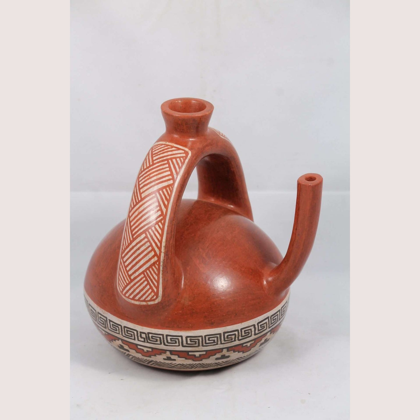 Ceramic Pitcher Hand Made Pottery Mexican Folk Art Potter Signed Huipe Spout