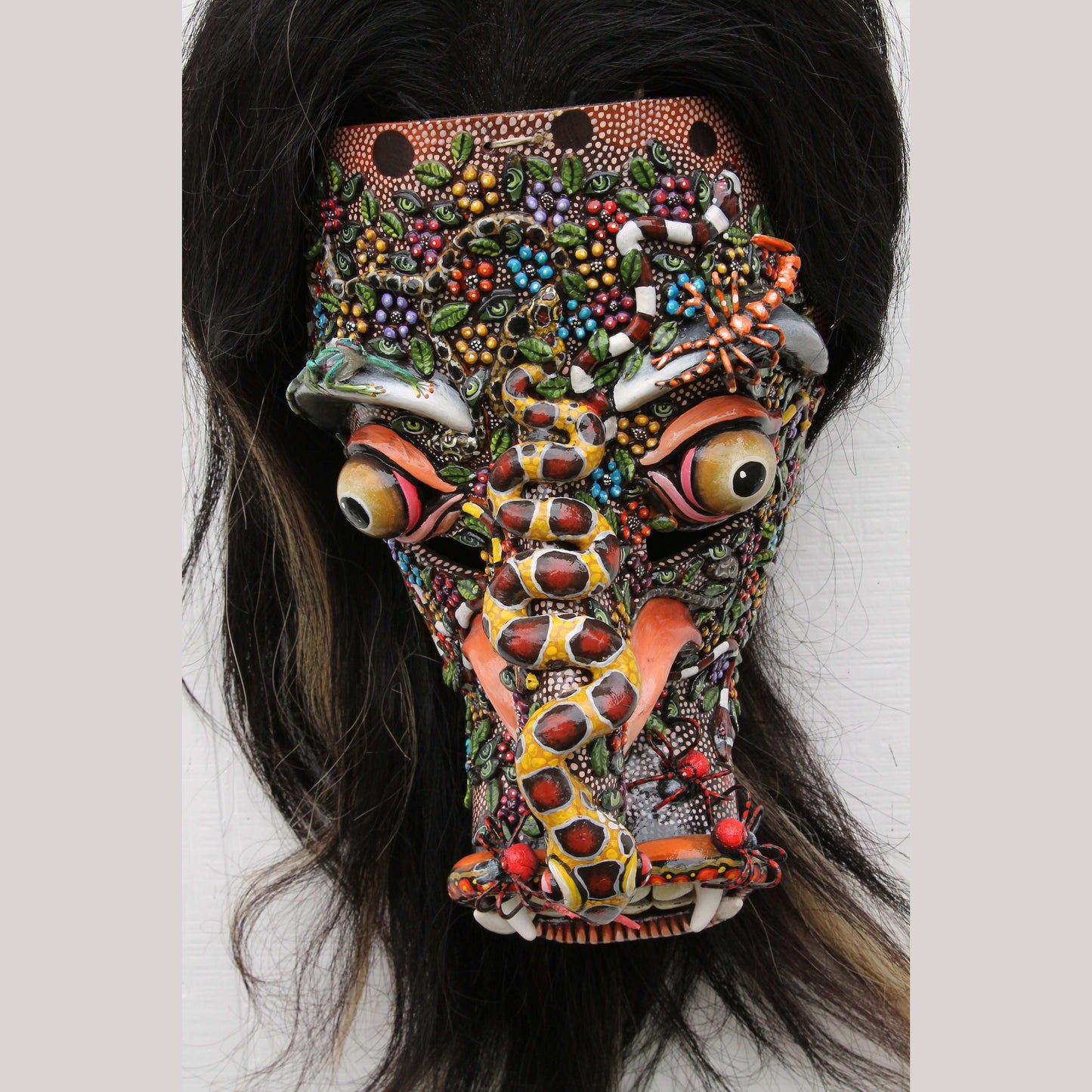 Tastoan Leather Hanging Mask Collectible Mexico Fine Folk Art Decor Macias Snake