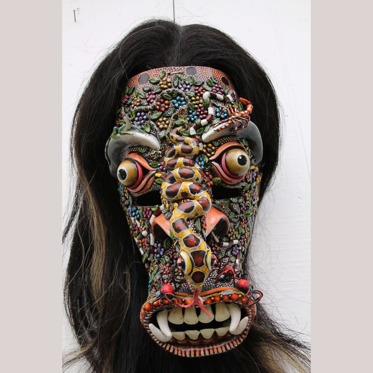 Tastoan Leather Hanging Mask Collectible Mexico Fine Folk Art Decor Macias Snake
