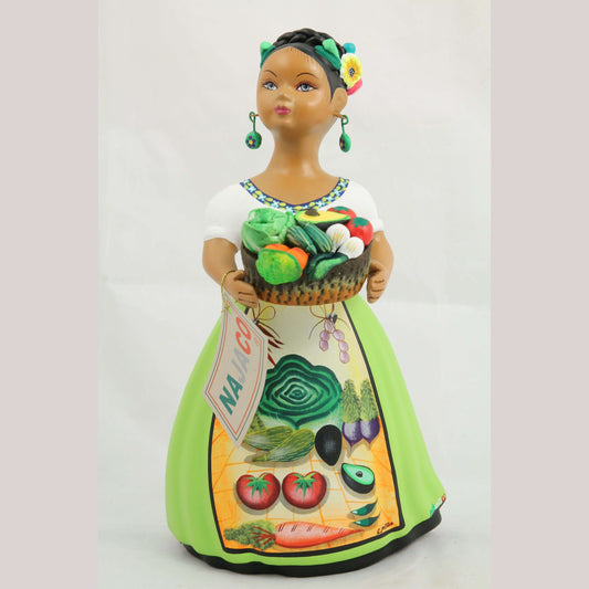 Lupita Doll NAJACO Ceramic Figurine Mexico Basket/Vegetables Lime Green