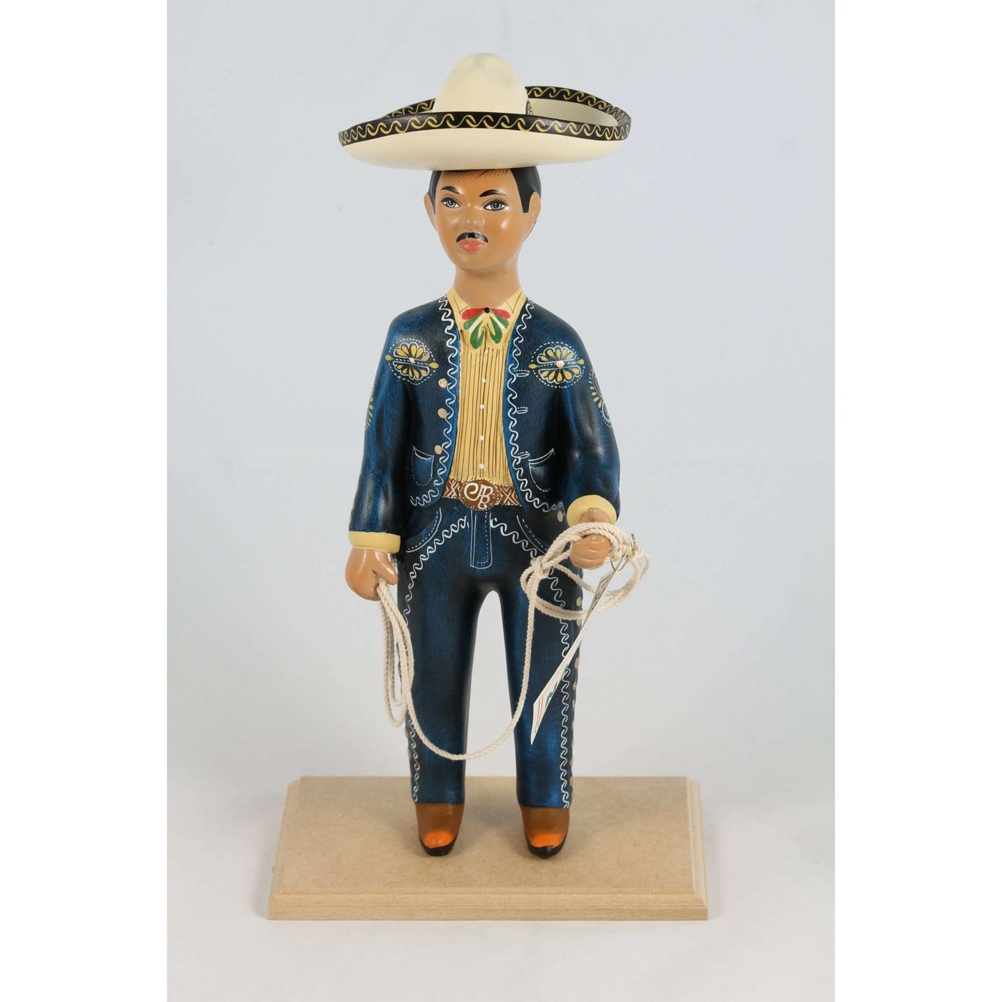 Blue Premium Charro Male Ceramic Mexican Figurine Lupita Cowboy