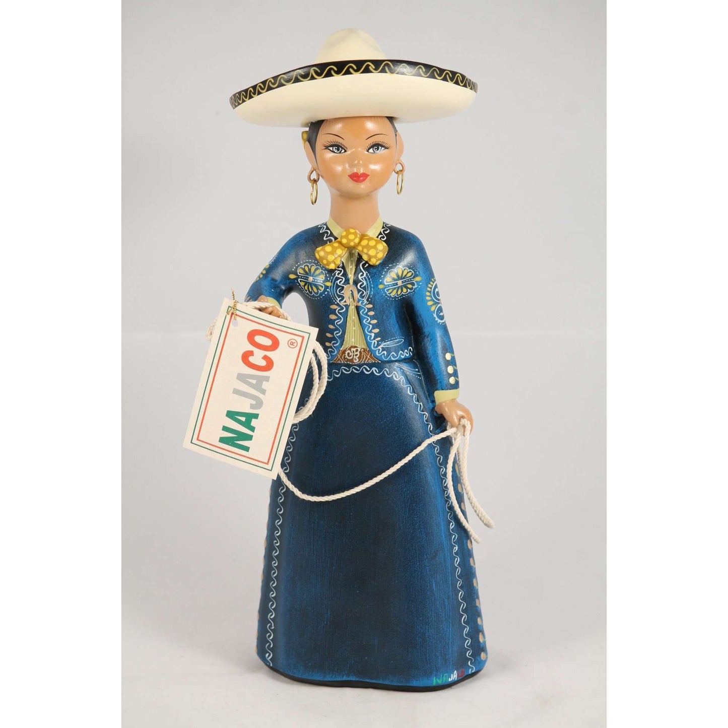 Charra Blue "Lupita" Doll Ceramic Mexican Folk Art NAJACO