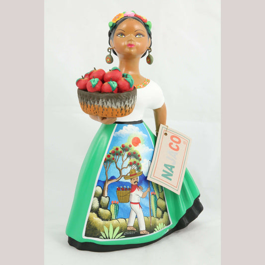 "Lupita" Green Espanola Skirt Apple Basket NAJACO Doll Ceramic Figurine