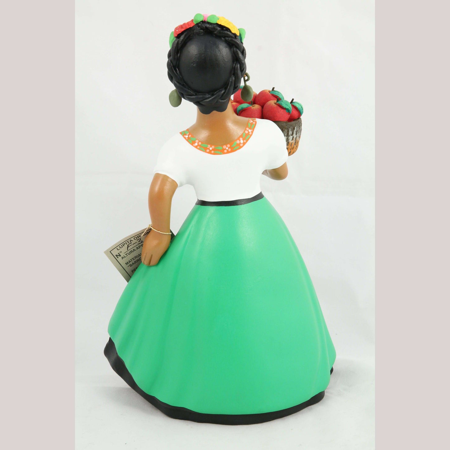 "Lupita" Green Espanola Skirt Apple Basket NAJACO Doll Ceramic Figurine