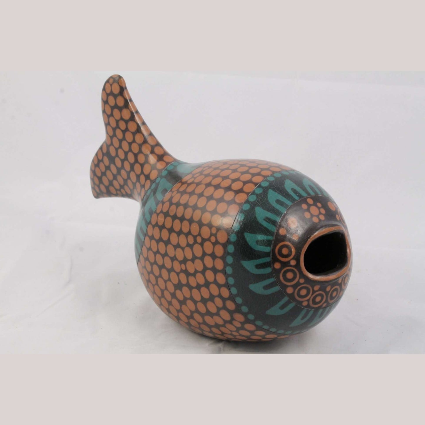 Hand Made Ceramic Hollow Fish Signed Mexican Folk Art Extra Large