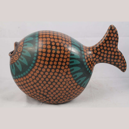 Hand Made Ceramic Hollow Fish Signed Mexican Folk Art Extra Large