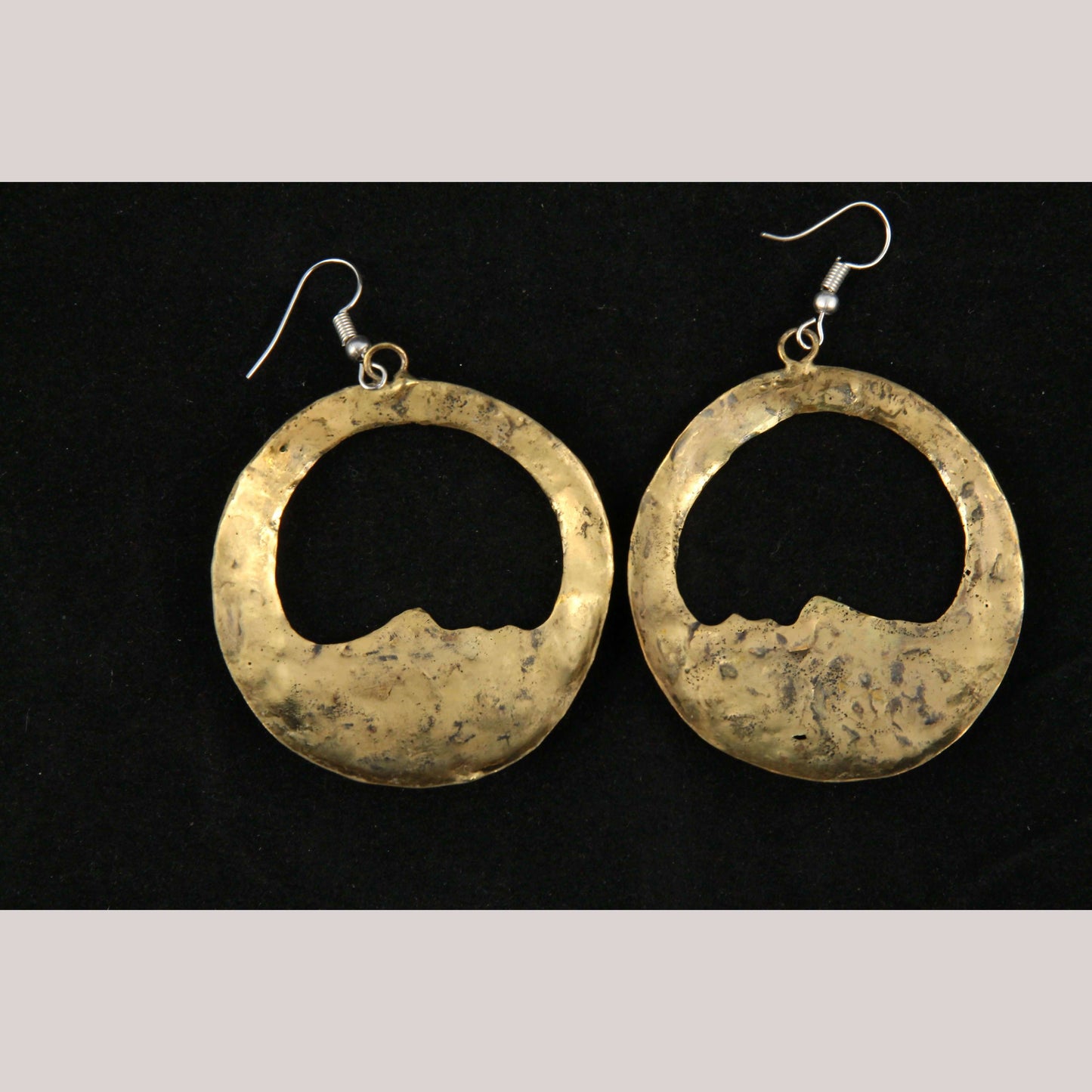 Hand Crafted Earrings Jewelry Mexican Folk Wearable Art Bronze Ethnic Moon Face
