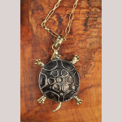 Hand Crafted/Tooled Necklace/Jewelry Mexico Folk Art Bronze Collectible Brown Turtle