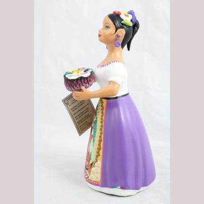 Lupita Najaco Ceramic Doll Daisies Our Lady Figurine Purple Mexican