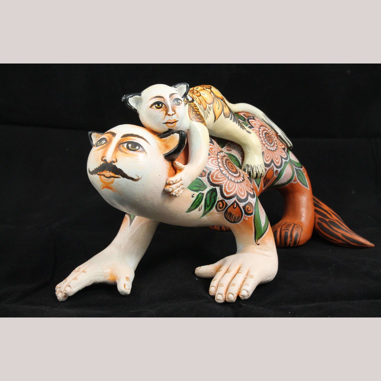 Lg Ceramic Nagual/Jaguar Man/Baby Nagual Mexican Folk Art Décor Ubaldo Macias