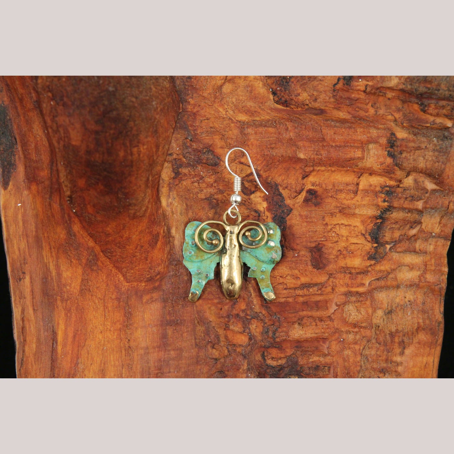 Authentic Hand Crafted Earrings Jewelry Mexican Folk Wearable Art Bronze Butterfly