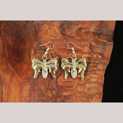 Authentic Hand Crafted Earrings Jewelry Mexican Folk Wearable Art Bronze Butterfly