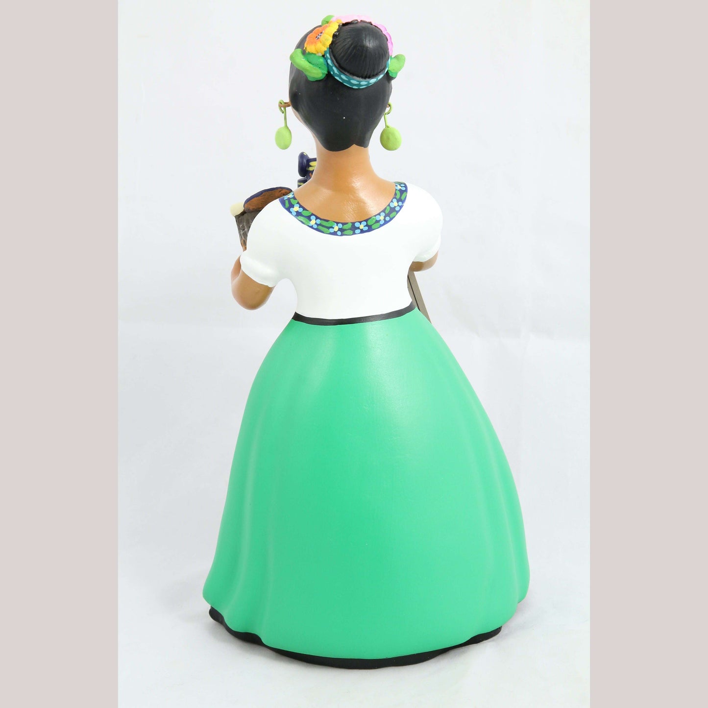 Lupita NAJACO Ceramic Figurine/Doll Mexican Folk Art Basket Kitchenware Green