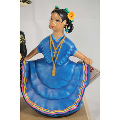 Lupita Najaco Ceramic Dolls Children Dancers Mexico Folk Art Black/Royal Blue