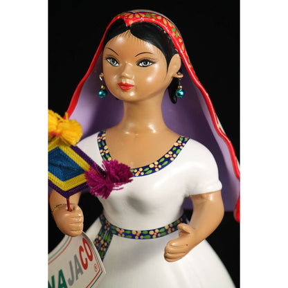 Lupita Najaco Ceramic Doll Mexico Folk Art Collectible Huichola Eye Of God Flag