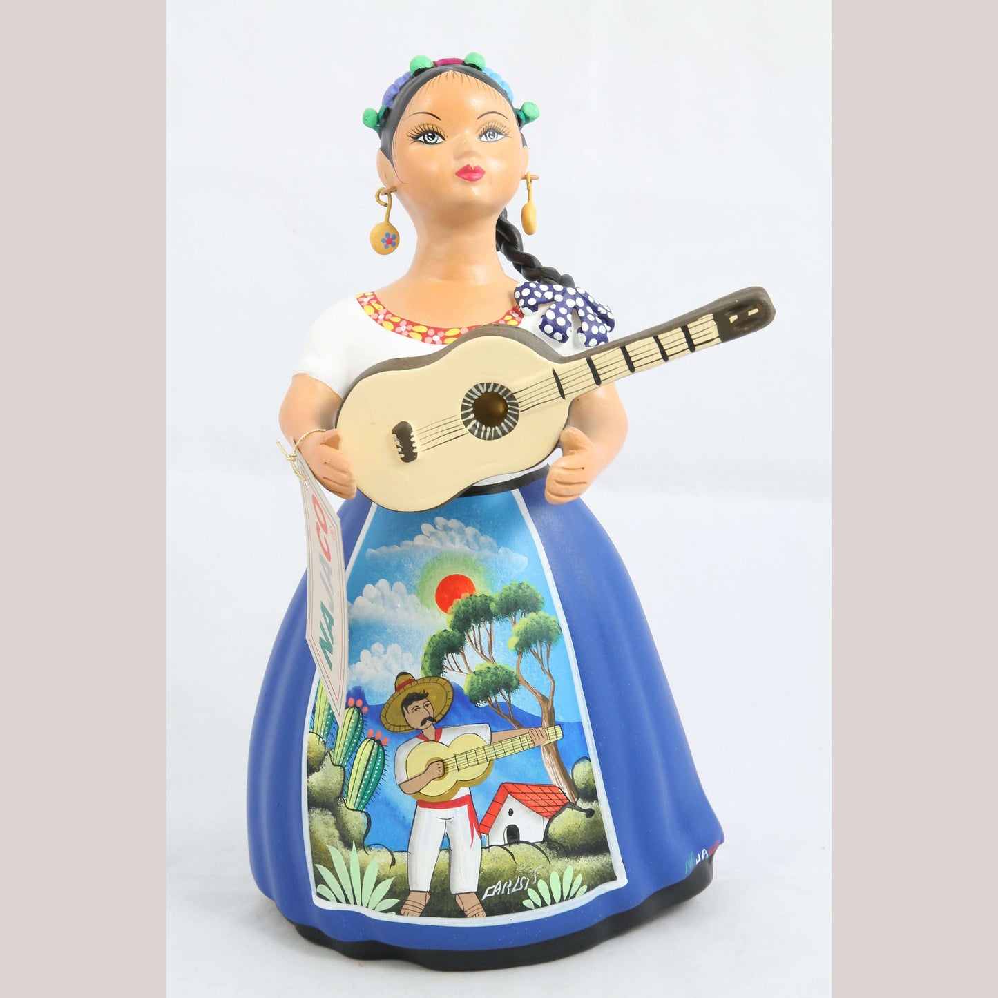 Lupita Najaco Ceramic/Pottery Doll/Figurine w Guitar Mexican Folk Art Royal Blue