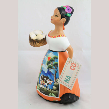 Lupita Najaco Ceramic Doll/Figurine Pottery Mexican Art Cheese Basket Orange