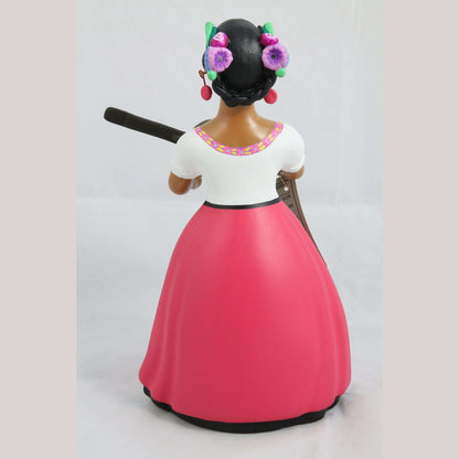 Lupita Najaco Ceramic/Pottery Doll/Figurine w Guitar Mexican Folk Art Fuchsia #2