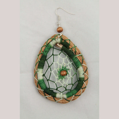 Hand Made Earrings Jewelry Mexican Folk Wearable Art Dream Catcher Green
