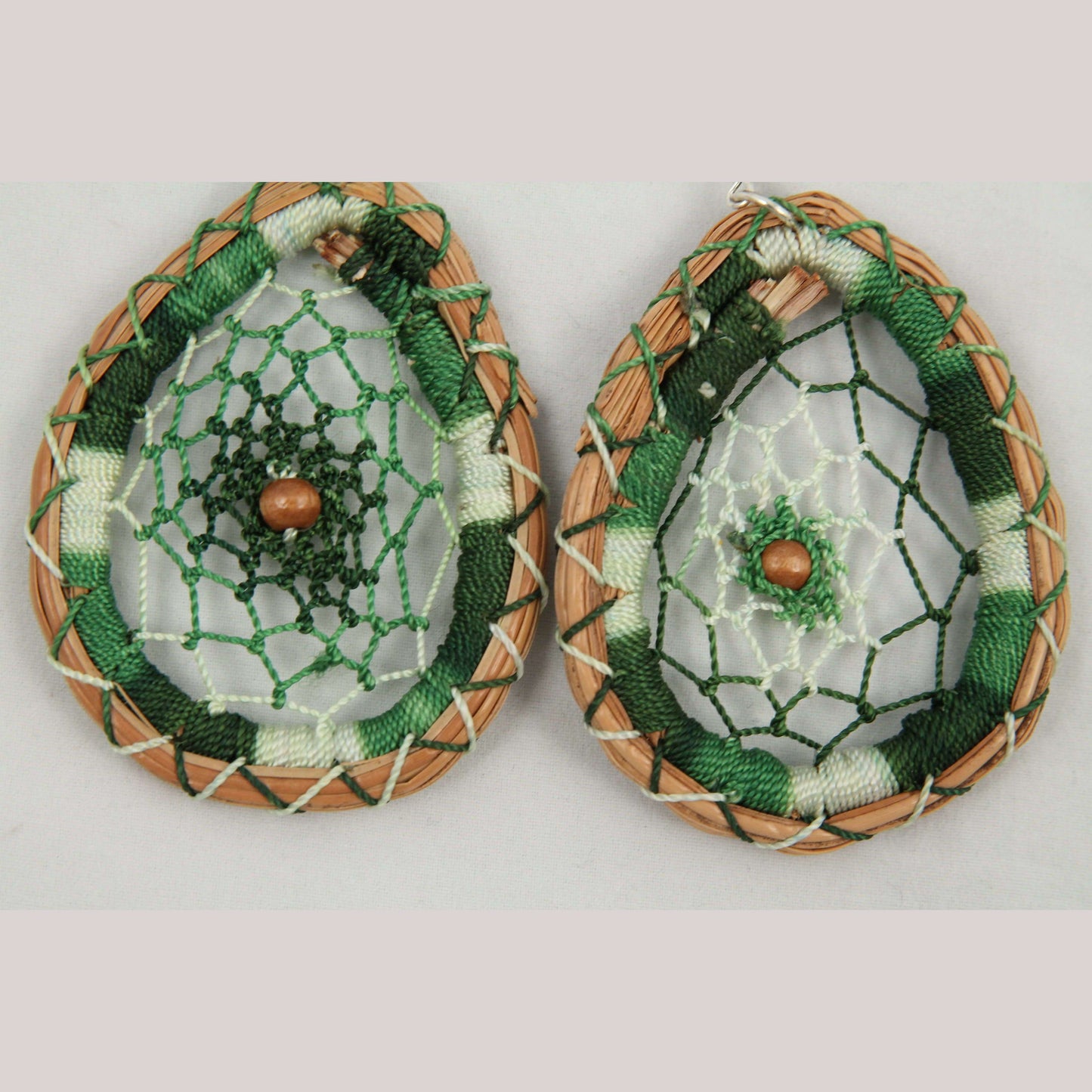 Hand Made Earrings Jewelry Mexican Folk Wearable Art Dream Catcher Green