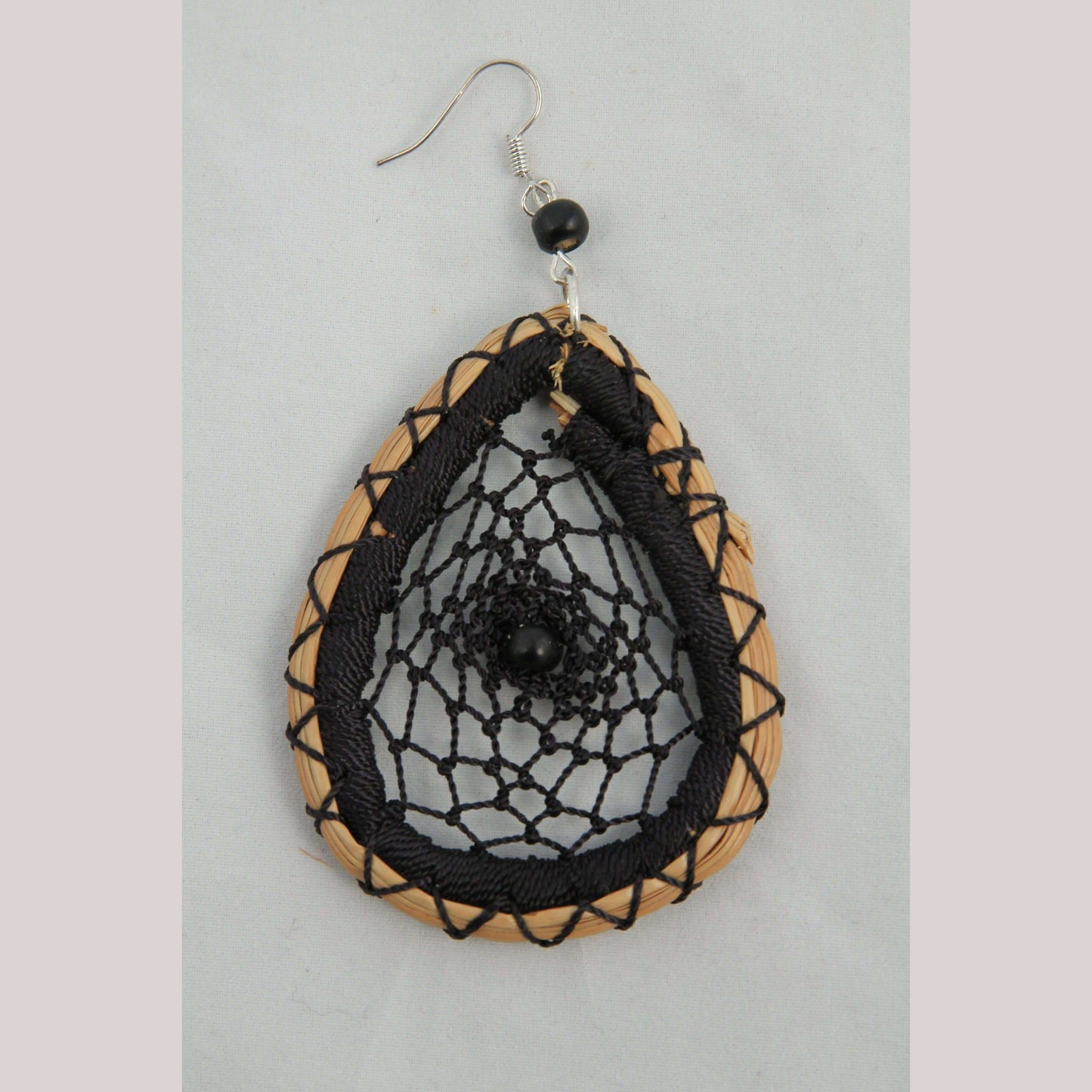Earrings Jewelry Mexican Folk Wearable Art "Dream Catcher" Oval Blk