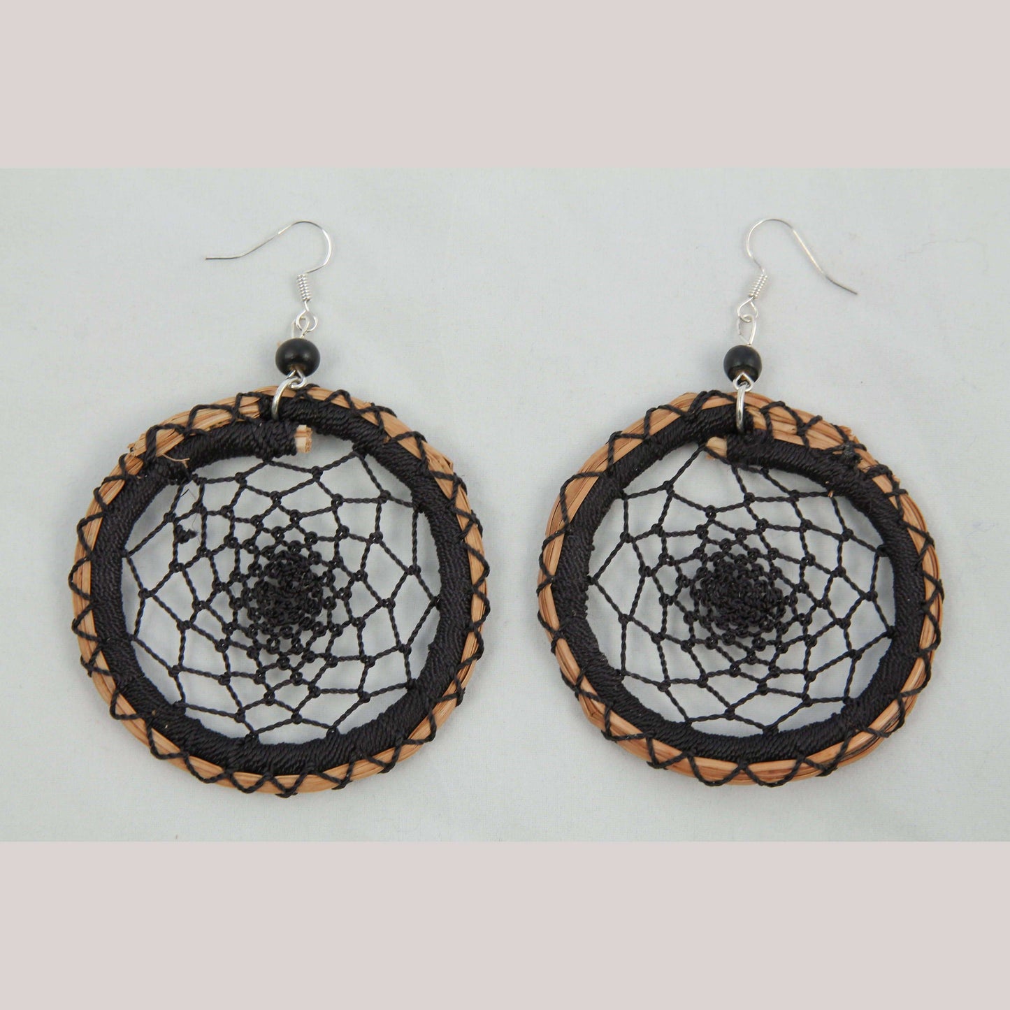 Earrings Jewelry Mexican Folk Wearable Art "Dream Catcher" Rnd Blk