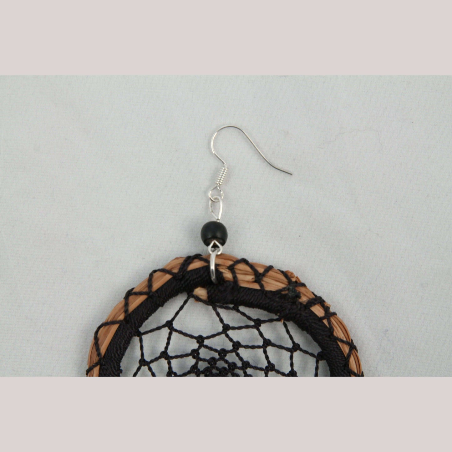 Earrings Jewelry Mexican Folk Wearable Art "Dream Catcher" Rnd Blk