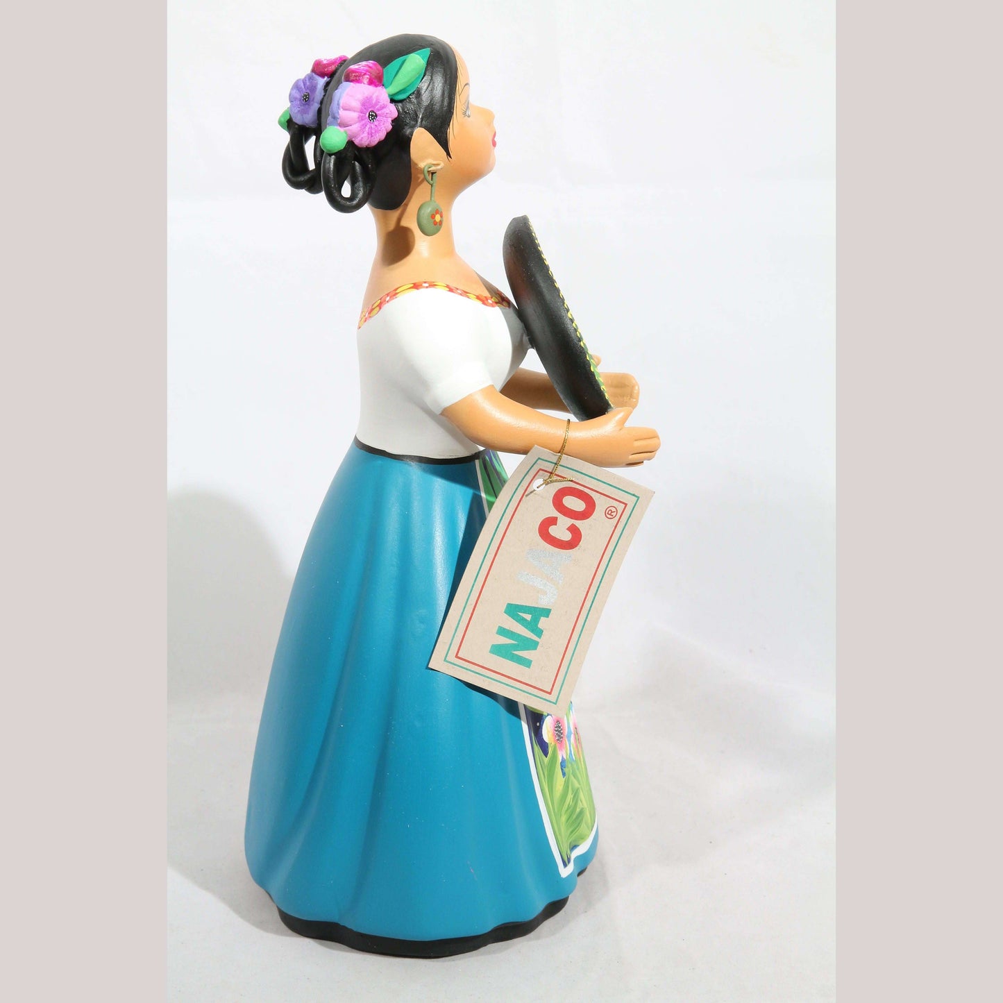Lupita NAJACO Ceramic Doll Teal Skirt Butterfly Platter Mexican Folk Art