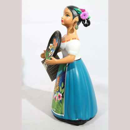 Lupita NAJACO Ceramic Doll Teal Skirt Butterfly Platter Mexican Folk Art