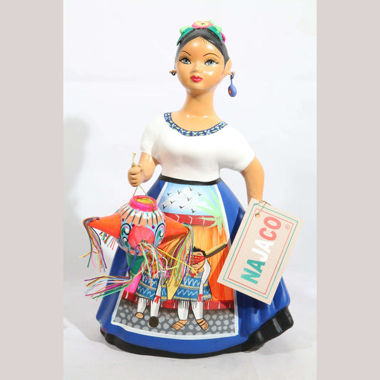 Lupita Doll Pinata Royal Blue Dress Premium NAJACO Ceramic Mexican