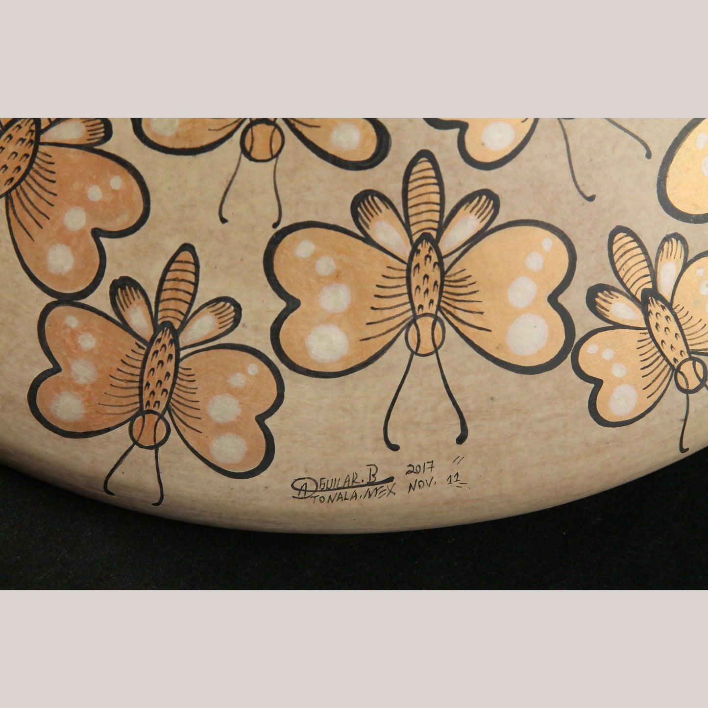 Mexican Ceramic Wall Hanging Platter Pottery Handmade Signed Gold Butterflies