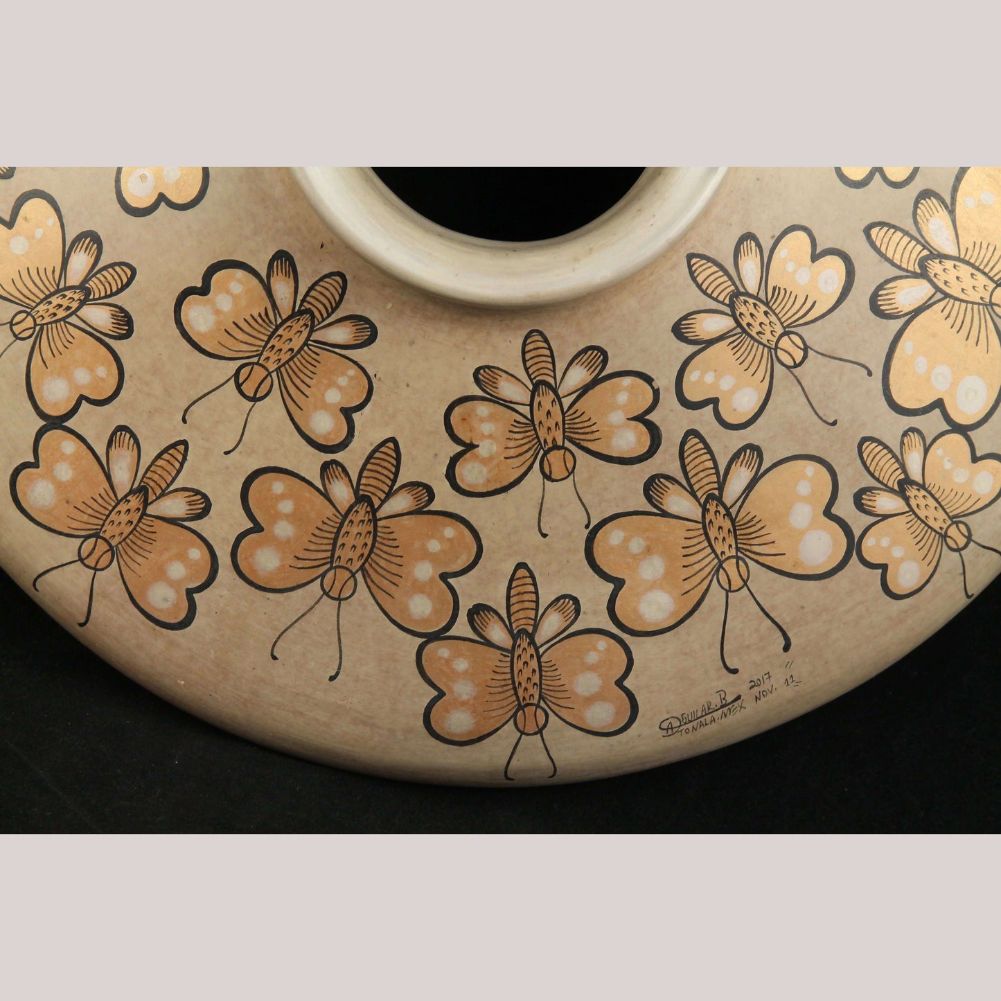 Mexican Ceramic Wall Hanging Platter Pottery Handmade Signed Gold Butterflies