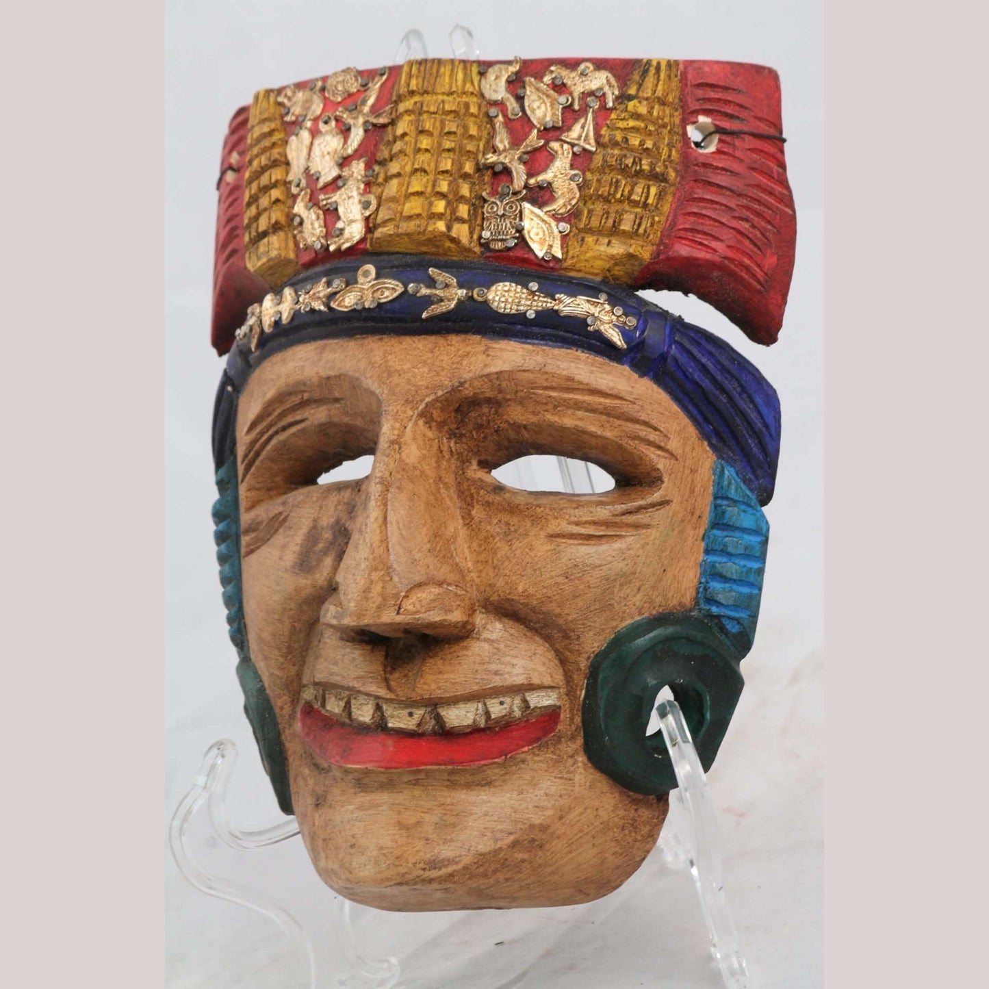 Wood Mask Aztec Gentleman Hand Made Jose Manuel Mejia
