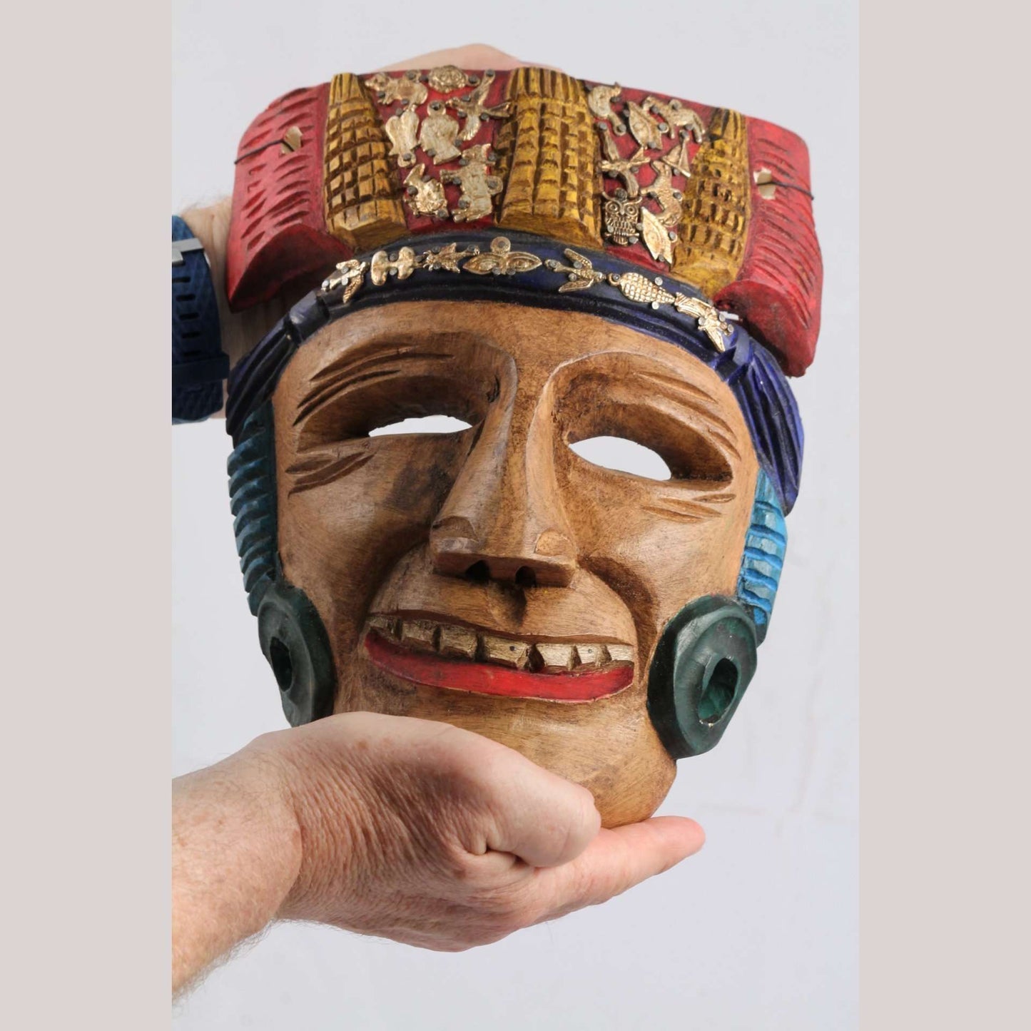 Wood Mask Aztec Gentleman Hand Made Jose Manuel Mejia