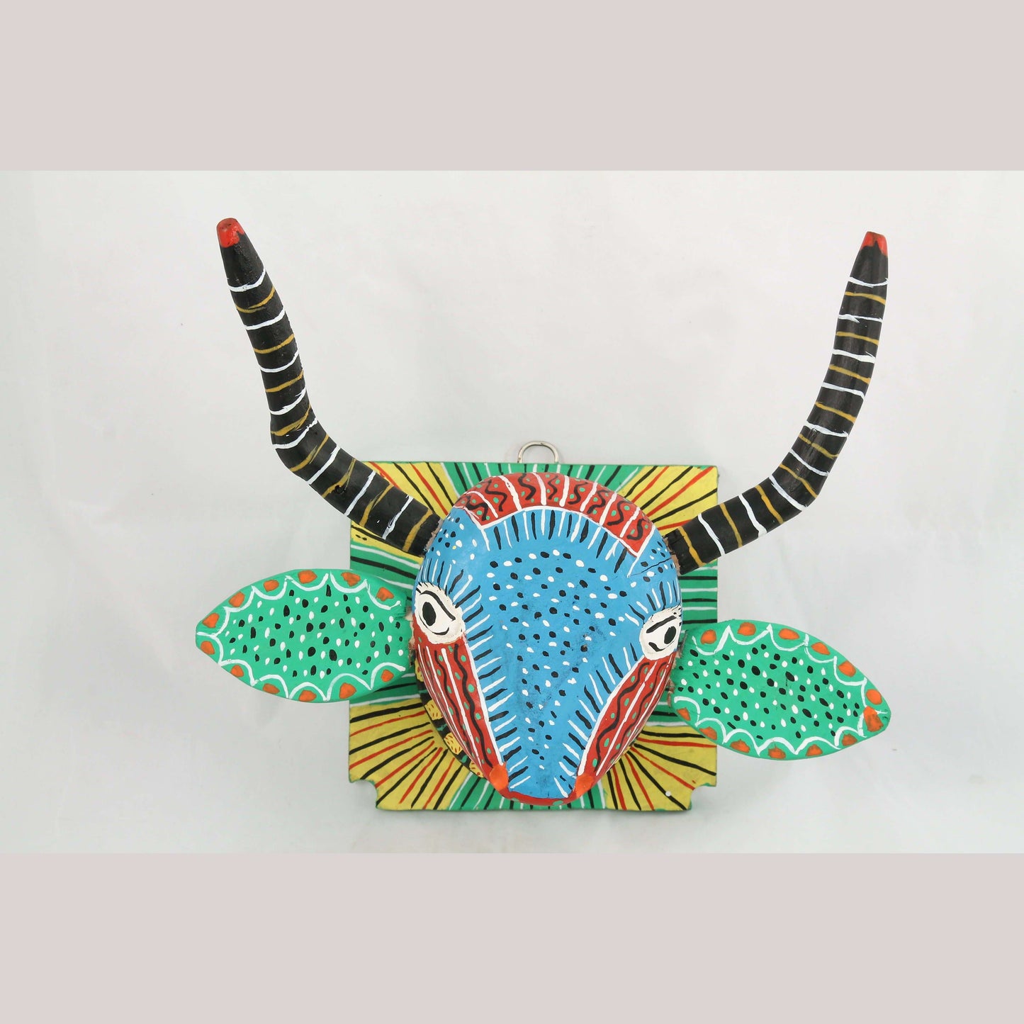 Wood Hanging Deer Hand Crafted/Painted Décor Mexican Folk Art Signed Blu Horns