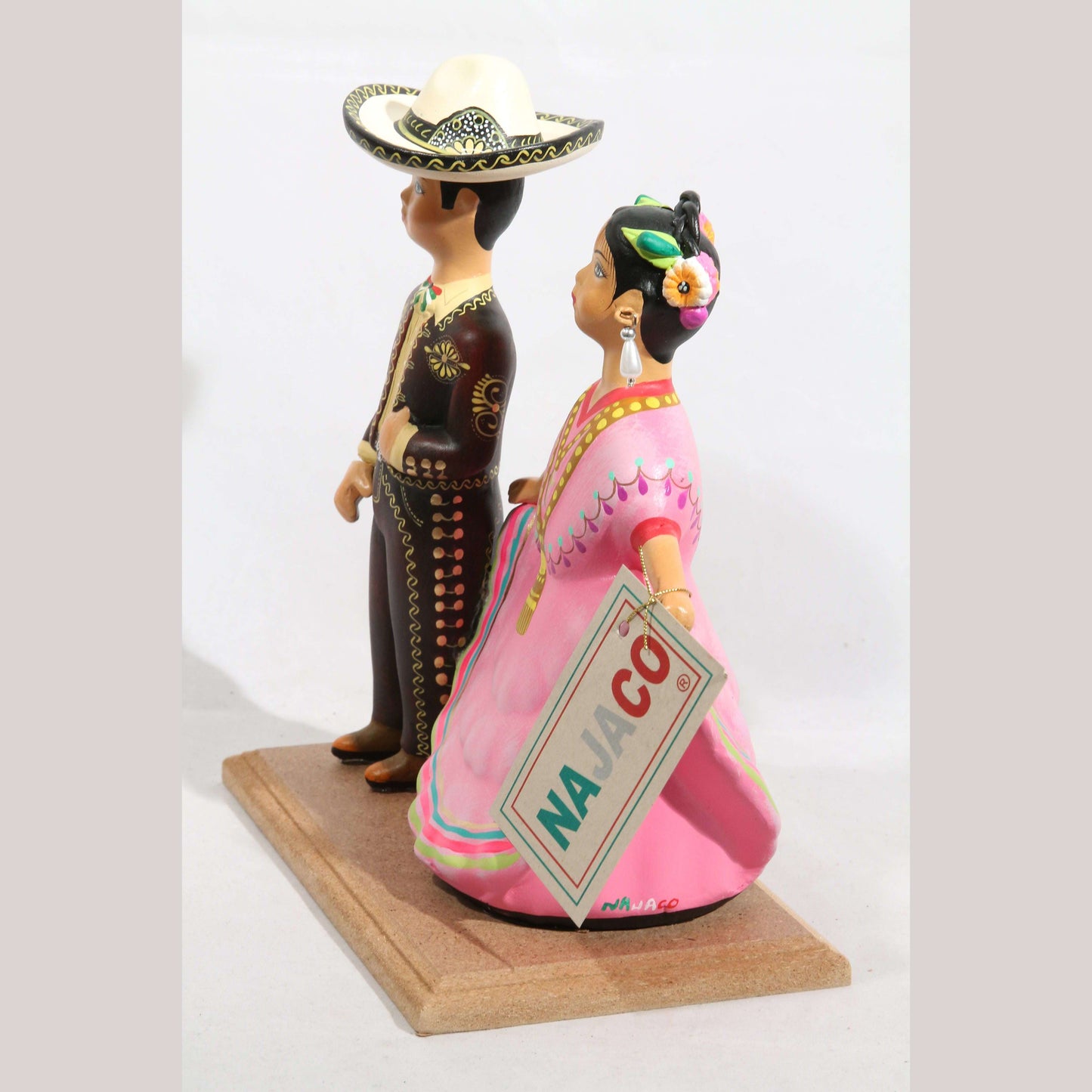Lupita NAJACO Ceramic Mexican Doll/Figurines Dancing Children Wine/Pink