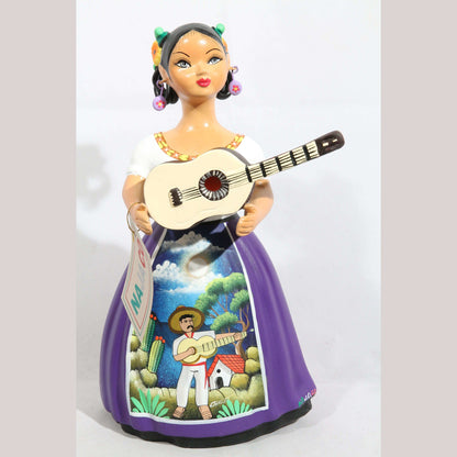 Lupita Doll Guitar Plum Dress Ceramic Mexican Folk Art NAJACO #2