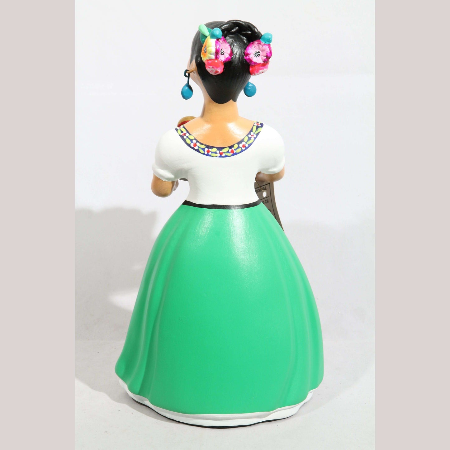 Lupita Doll Sweet Bread Basket Green Ceramic Mexican Figurine