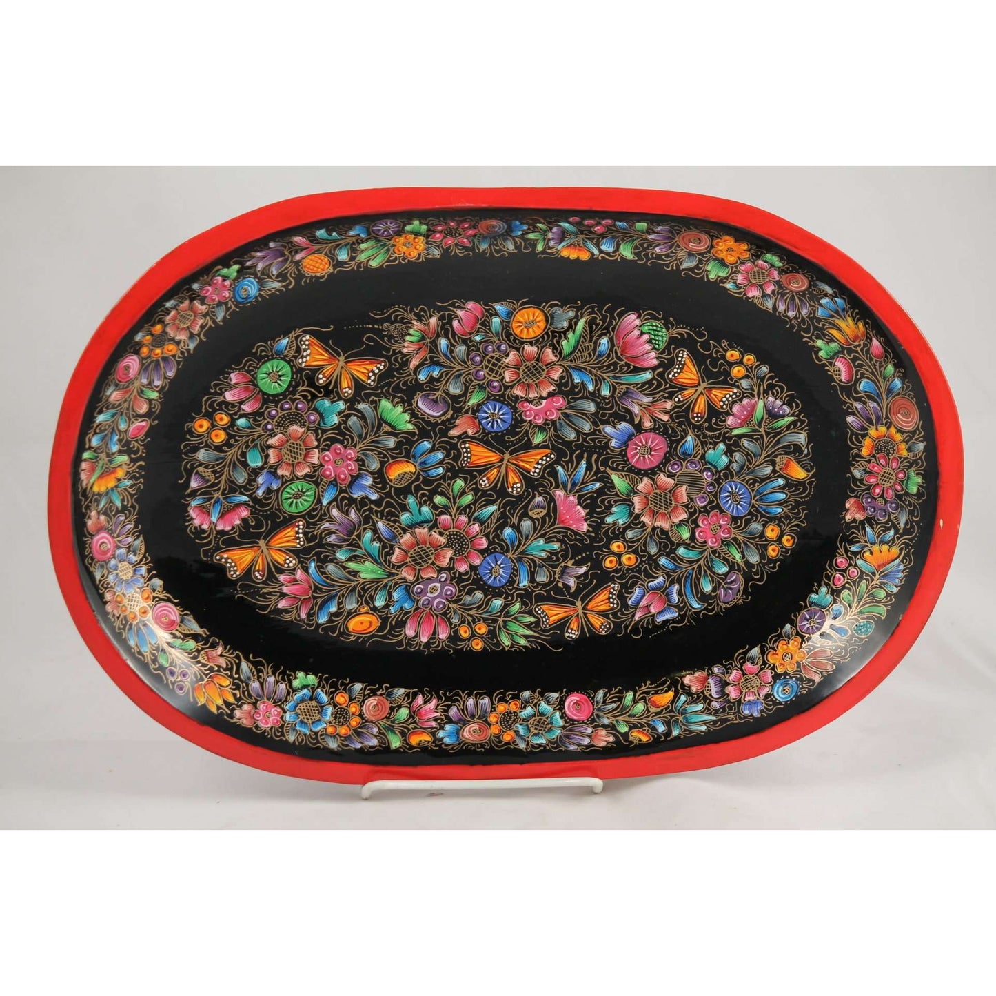 Oval Wood Plate/Lacquer Ware Folk Art Mexico Collectible Award Winning Artisan
