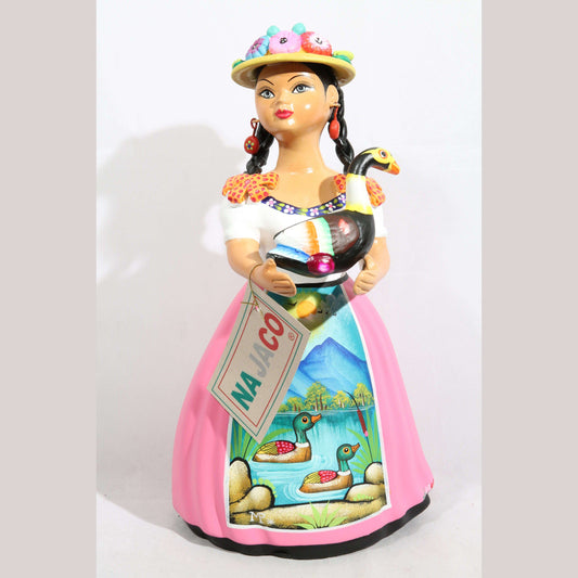 Lupita Doll Goose Najaco Ceramic Hat Figurine Pink Skirt Mexican