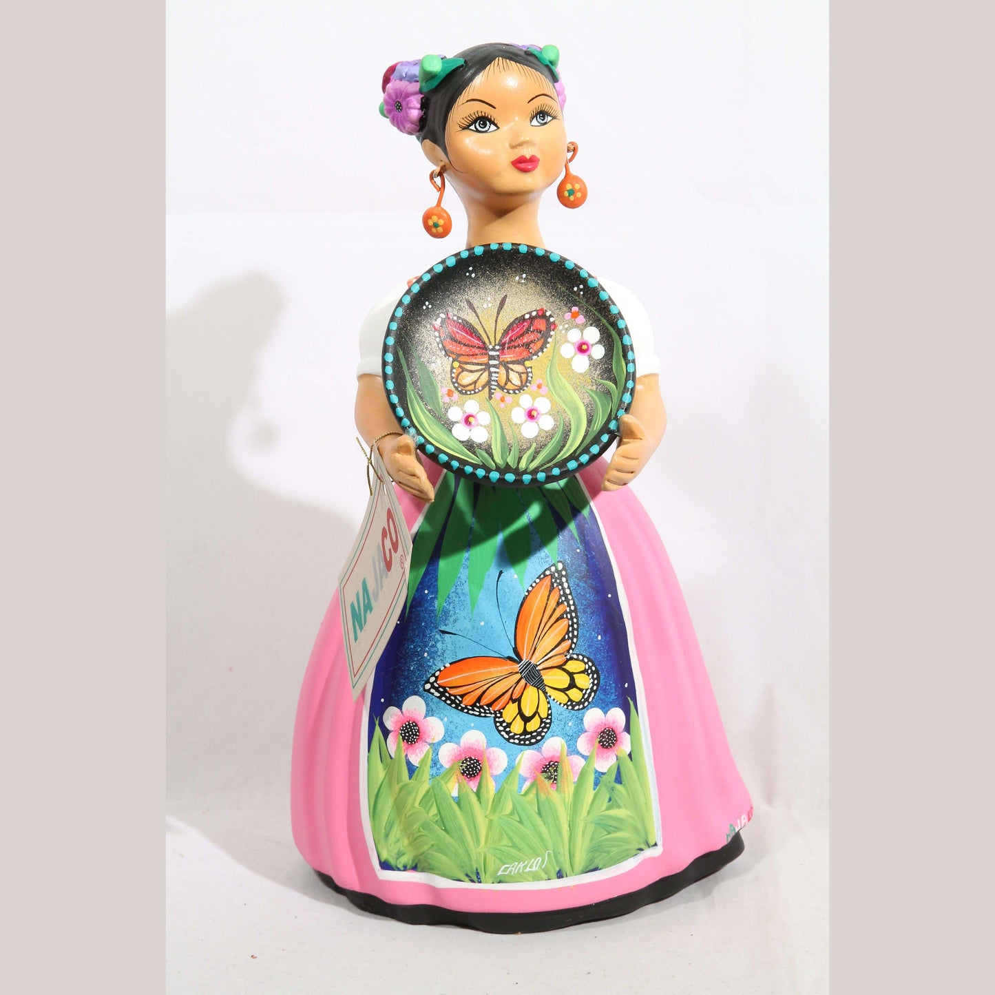 Lupita Doll Butterfly Platter Pink Ceramic NAJACO Mexican #2