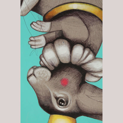 Lg Mexican Acrylic Fine Art Painting Signed Décor Hermes Diaz Rabbit/Elephant